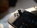 A nintendo switch sits ready for gameplay.