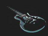 A black and blue electric guitar on a black background