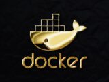 a golden docker logo on a black background