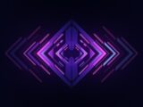 a dark background with a purple geometric design