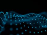Abstract blue glowing dots forming wave patterns